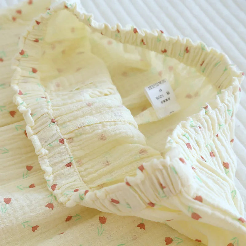 Japanska Kvinno Pyjamasbyxor i 100% Bomull – Stora och Bekväma för Vår/Sommar