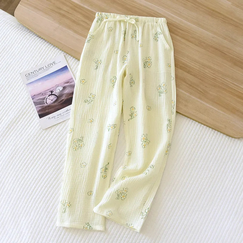 Japanska Kvinno Pyjamasbyxor i 100% Bomull – Stora och Bekväma för Vår/Sommar
