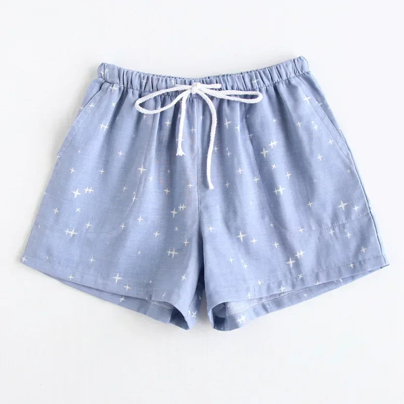 Somriga Pyjamasbyxor i Bomullsgaze för Par – Bekväma och Trendiga Shorts