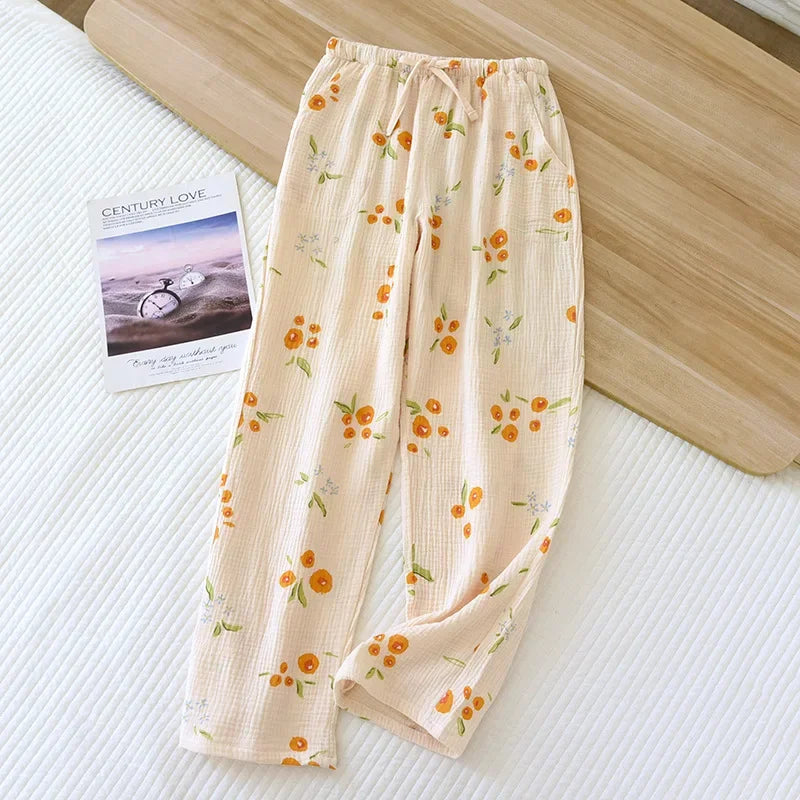 Japanska Kvinno Pyjamasbyxor i 100% Bomull – Stora och Bekväma för Vår/Sommar