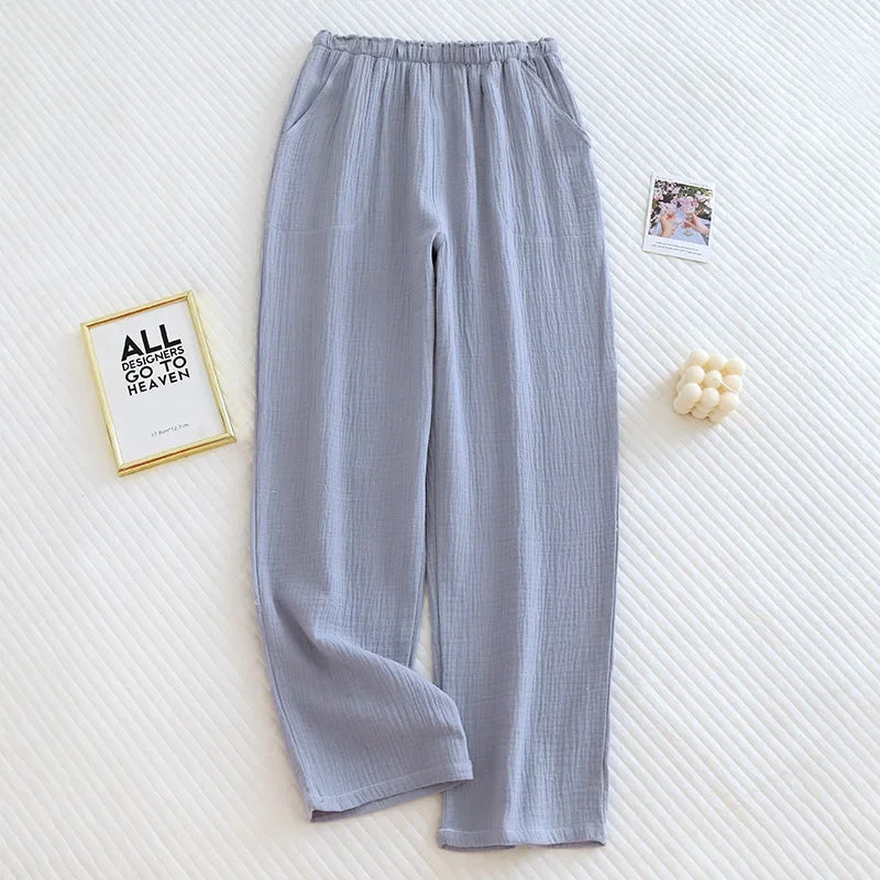 Japanska Kvinno Pyjamasbyxor i 100% Bomull – Stora och Bekväma för Vår/Sommar