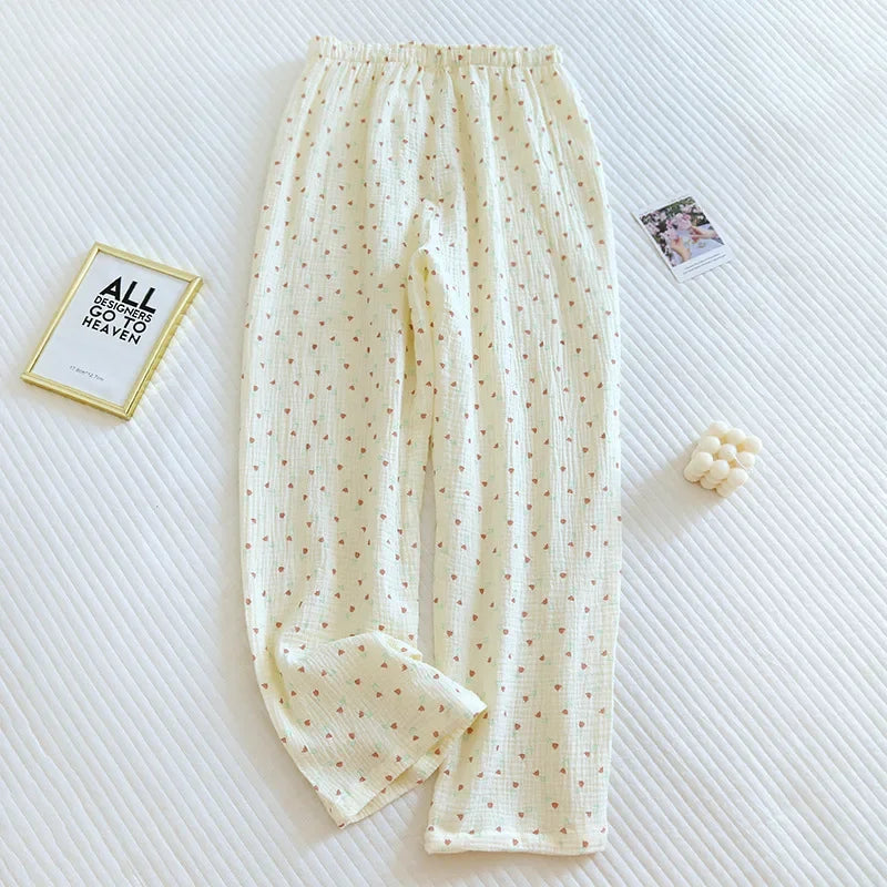 Japanska Kvinno Pyjamasbyxor i 100% Bomull – Stora och Bekväma för Vår/Sommar