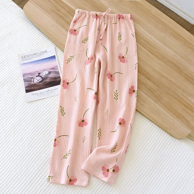 Japanska Kvinno Pyjamasbyxor i 100% Bomull – Stora och Bekväma för Vår/Sommar