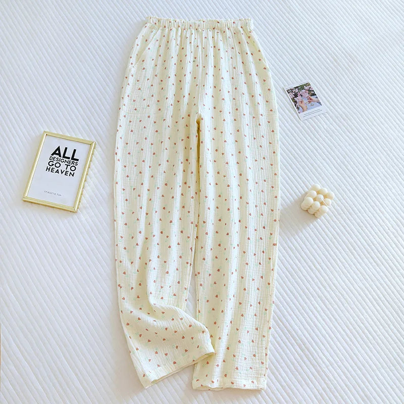 Japanska Kvinno Pyjamasbyxor i 100% Bomull – Stora och Bekväma för Vår/Sommar