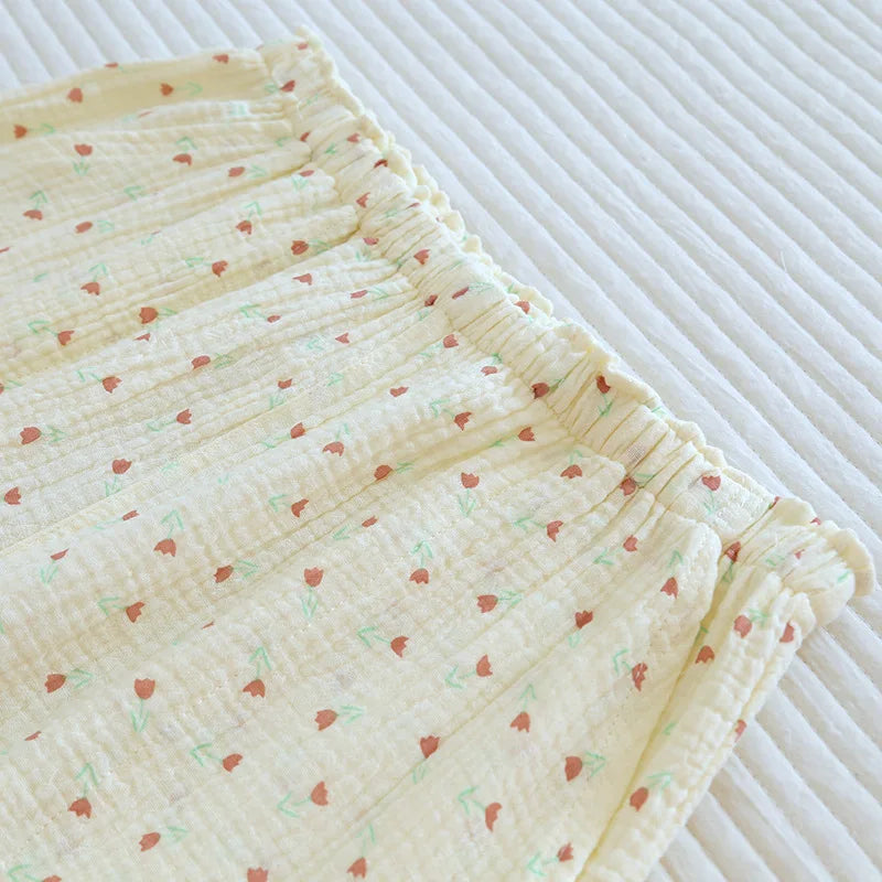 Japanska Kvinno Pyjamasbyxor i 100% Bomull – Stora och Bekväma för Vår/Sommar