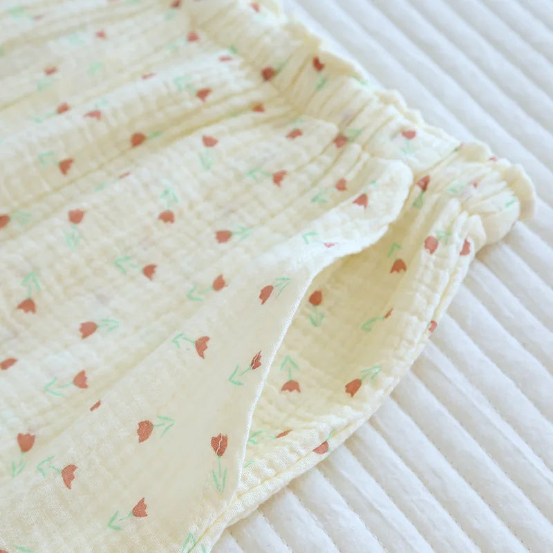 Japanska Kvinno Pyjamasbyxor i 100% Bomull – Stora och Bekväma för Vår/Sommar