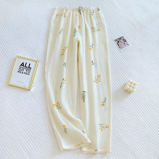 Japanska Kvinno Pyjamasbyxor i 100% Bomull – Stora och Bekväma för Vår/Sommar