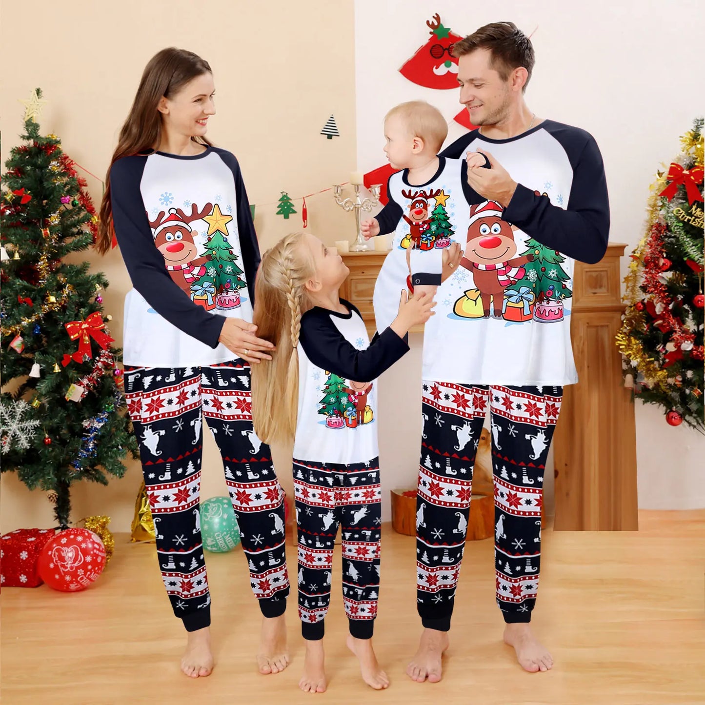 Pyjamas de Noël assortis - Ensemble familial avec haut à manches longues et pantalon